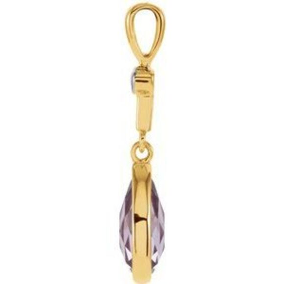14K Yellow Natural Amethyst & .015 CT Natural Diamond Pendant - Picture 2 of 2